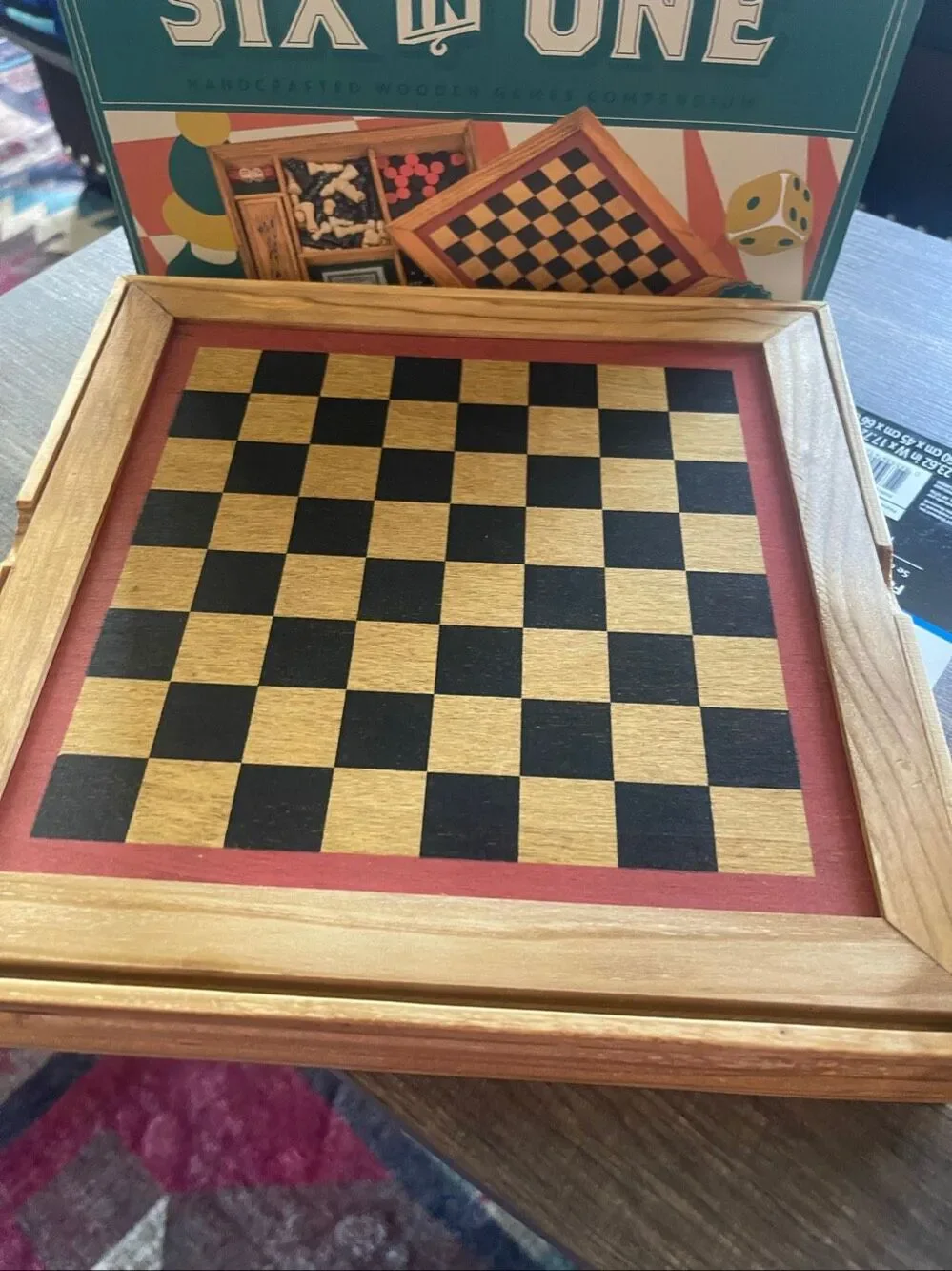 New Professor Puzzle Six in One Wooden Games Compendium Family Board Game Set
